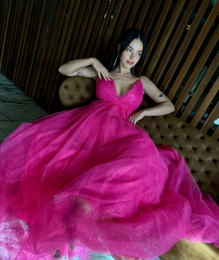 Vestito lungo in tulle con brillantini Be Secrets